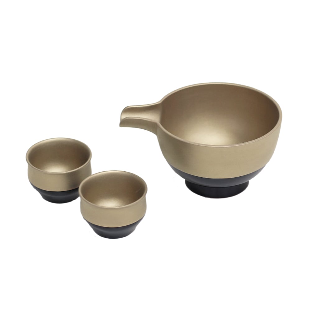 【アウトレット】片口酒器　ゴールド　ぐい呑み2個セット　箱入り